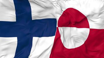 Finland and Greenland Flags Together Seamless Looping Background, Looped Cloth Waving Slow Motion, 3D Rendering video