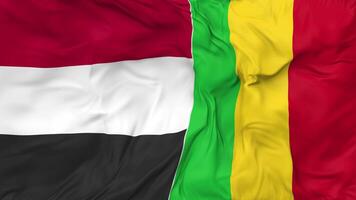 Yemen and Mali Flags Together Seamless Looping Background, Looped Cloth Waving Slow Motion, 3D Rendering video