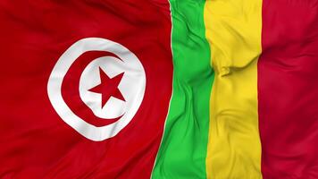 Tunisie et mali drapeaux ensemble sans couture boucle arrière-plan, en boucle tissu agitant lent mouvement, 3d le rendu video