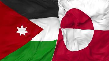 Jordan and Greenland Flags Together Seamless Looping Background, Looped Cloth Waving Slow Motion, 3D Rendering video