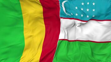 Uzbekistan and Mali Flags Together Seamless Looping Background, Looped Cloth Waving Slow Motion, 3D Rendering video