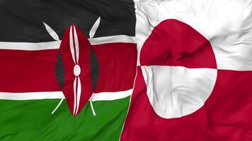 Kenya and Greenland Flags Together Seamless Looping Background, Looped Cloth Waving Slow Motion, 3D Rendering video