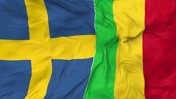 Sweden and Mali Flags Together Seamless Looping Background, Looped Cloth Waving Slow Motion, 3D Rendering video