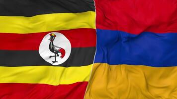 Uganda and Armenia Flags Together Seamless Looping Background, Looped Bump Texture Cloth Waving Slow Motion, 3D Rendering video