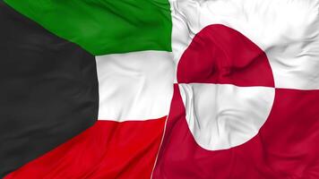 Kuwait and Greenland Flags Together Seamless Looping Background, Looped Cloth Waving Slow Motion, 3D Rendering video