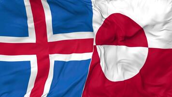 Iceland and Greenland Flags Together Seamless Looping Background, Looped Cloth Waving Slow Motion, 3D Rendering video