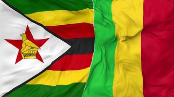 Zimbabwe and Mali Flags Together Seamless Looping Background, Looped Cloth Waving Slow Motion, 3D Rendering video