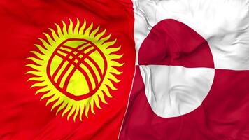 Kyrgyzstan and Greenland Flags Together Seamless Looping Background, Looped Cloth Waving Slow Motion, 3D Rendering video