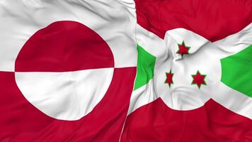 Burundi and Greenland Flags Together Seamless Looping Background, Looped Cloth Waving Slow Motion, 3D Rendering video