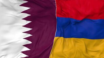 Qatar and Armenia Flags Together Seamless Looping Background, Looped Bump Texture Cloth Waving Slow Motion, 3D Rendering video