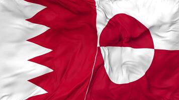 Bahrain and Greenland Flags Together Seamless Looping Background, Looped Cloth Waving Slow Motion, 3D Rendering video