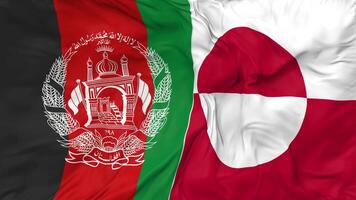 Afghanistan and Greenland Flags Together Seamless Looping Background, Looped Cloth Waving Slow Motion, 3D Rendering video