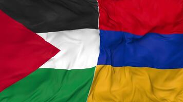 Palestine and Armenia Flags Together Seamless Looping Background, Looped Bump Texture Cloth Waving Slow Motion, 3D Rendering video