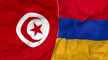 Tunisia and Armenia Flags Together Seamless Looping Background, Looped Bump Texture Cloth Waving Slow Motion, 3D Rendering video