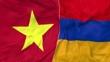 Vietnam and Armenia Flags Together Seamless Looping Background, Looped Bump Texture Cloth Waving Slow Motion, 3D Rendering video