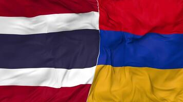 Thailand and Armenia Flags Together Seamless Looping Background, Looped Bump Texture Cloth Waving Slow Motion, 3D Rendering video