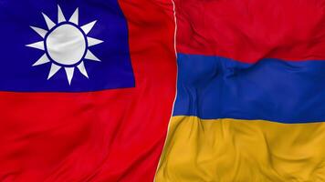 Taiwan and Armenia Flags Together Seamless Looping Background, Looped Bump Texture Cloth Waving Slow Motion, 3D Rendering video