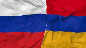 Russia e Armenia bandiere insieme senza soluzione di continuità looping sfondo, loop urto struttura stoffa agitando lento movimento, 3d interpretazione video