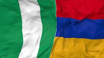 Nigeria and Armenia Flags Together Seamless Looping Background, Looped Bump Texture Cloth Waving Slow Motion, 3D Rendering video