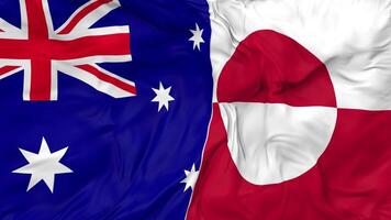 Australia and Greenland Flags Together Seamless Looping Background, Looped Cloth Waving Slow Motion, 3D Rendering video