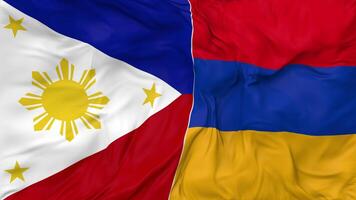 Philippines and Armenia Flags Together Seamless Looping Background, Looped Bump Texture Cloth Waving Slow Motion, 3D Rendering video