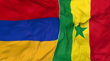 Senegal and Armenia Flags Together Seamless Looping Background, Looped Bump Texture Cloth Waving Slow Motion, 3D Rendering video