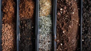 AI generated vegetable seeds with a mix of coco coir, peat, and perlite, showcasing the essential components of a healthy and fertile growing medium in a gardening setting. photo