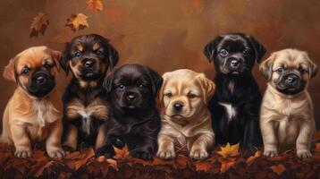 AI generated a variety of adorable puppies, capturing their playful expressions, innocent charm, and irresistible cuteness. photo