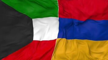 Kuwait and Armenia Flags Together Seamless Looping Background, Looped Bump Texture Cloth Waving Slow Motion, 3D Rendering video