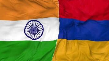 India and Armenia Flags Together Seamless Looping Background, Looped Bump Texture Cloth Waving Slow Motion, 3D Rendering video