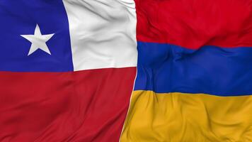 Chile and Armenia Flags Together Seamless Looping Background, Looped Bump Texture Cloth Waving Slow Motion, 3D Rendering video