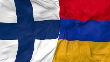 Finland and Armenia Flags Together Seamless Looping Background, Looped Bump Texture Cloth Waving Slow Motion, 3D Rendering video