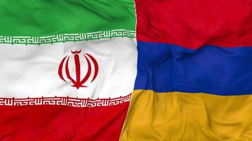 iran och armenia flaggor tillsammans sömlös looping bakgrund, looped stöta textur trasa vinka långsam rörelse, 3d tolkning video