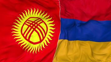 Kyrgyzstan and Armenia Flags Together Seamless Looping Background, Looped Bump Texture Cloth Waving Slow Motion, 3D Rendering video