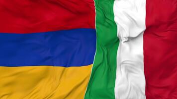 Italy and Armenia Flags Together Seamless Looping Background, Looped Bump Texture Cloth Waving Slow Motion, 3D Rendering video