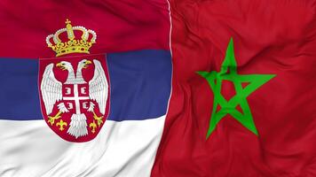 Morocco and Serbia Flags Together Seamless Looping Background, Looped Bump Texture Cloth Waving Slow Motion, 3D Rendering video