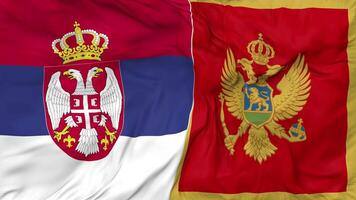 Montenegro and Serbia Flags Together Seamless Looping Background, Looped Bump Texture Cloth Waving Slow Motion, 3D Rendering video