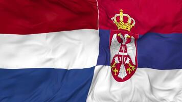 Netherlands and Serbia Flags Together Seamless Looping Background, Looped Bump Texture Cloth Waving Slow Motion, 3D Rendering video