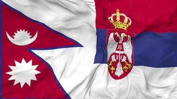 Nepal and Serbia Flags Together Seamless Looping Background, Looped Bump Texture Cloth Waving Slow Motion, 3D Rendering video