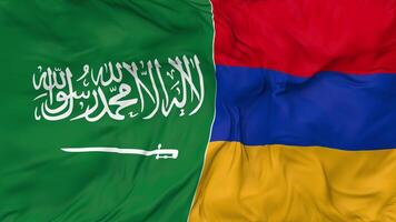 KSA, Kingdom of Saudi Arabia and Armenia Flags Together Seamless Looping Background, Looped Bump Texture Cloth Waving Slow Motion, 3D Rendering video