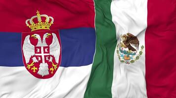 Mexico and Serbia Flags Together Seamless Looping Background, Looped Bump Texture Cloth Waving Slow Motion, 3D Rendering video