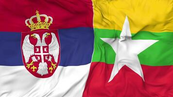 Myanmar, Burma and Serbia Flags Together Seamless Looping Background, Looped Bump Texture Cloth Waving Slow Motion, 3D Rendering video
