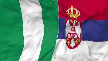 Nigeria e Serbia bandiere insieme senza soluzione di continuità looping sfondo, loop urto struttura stoffa agitando lento movimento, 3d interpretazione video