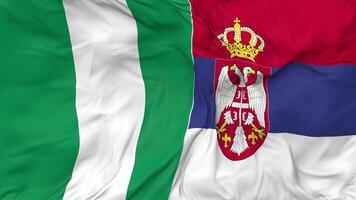 Nigeria and Serbia Flags Together Seamless Looping Background, Looped Bump Texture Cloth Waving Slow Motion, 3D Rendering video