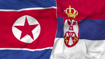 North Korea and Serbia Flags Together Seamless Looping Background, Looped Bump Texture Cloth Waving Slow Motion, 3D Rendering video