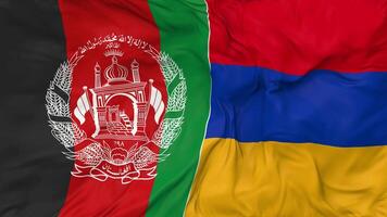 Afeganistão e Armênia bandeiras juntos desatado looping fundo, em loop colisão textura pano acenando lento movimento, 3d Renderização video
