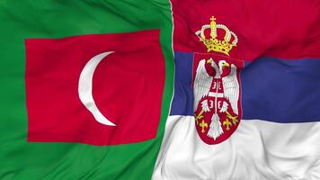 Maldives and Serbia Flags Together Seamless Looping Background, Looped Bump Texture Cloth Waving Slow Motion, 3D Rendering video