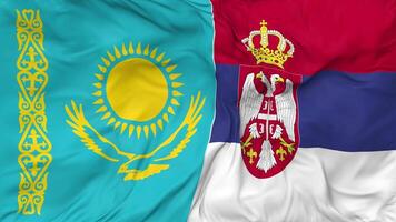 Kazakhstan and Serbia Flags Together Seamless Looping Background, Looped Bump Texture Cloth Waving Slow Motion, 3D Rendering video