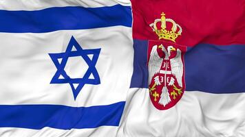 Israel and Serbia Flags Together Seamless Looping Background, Looped Bump Texture Cloth Waving Slow Motion, 3D Rendering video