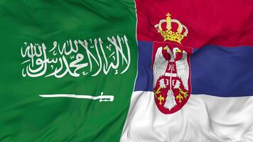 KSA, Kingdom of Saudi Arabia and Serbia Flags Together Seamless Looping Background, Looped Bump Texture Cloth Waving Slow Motion, 3D Rendering video